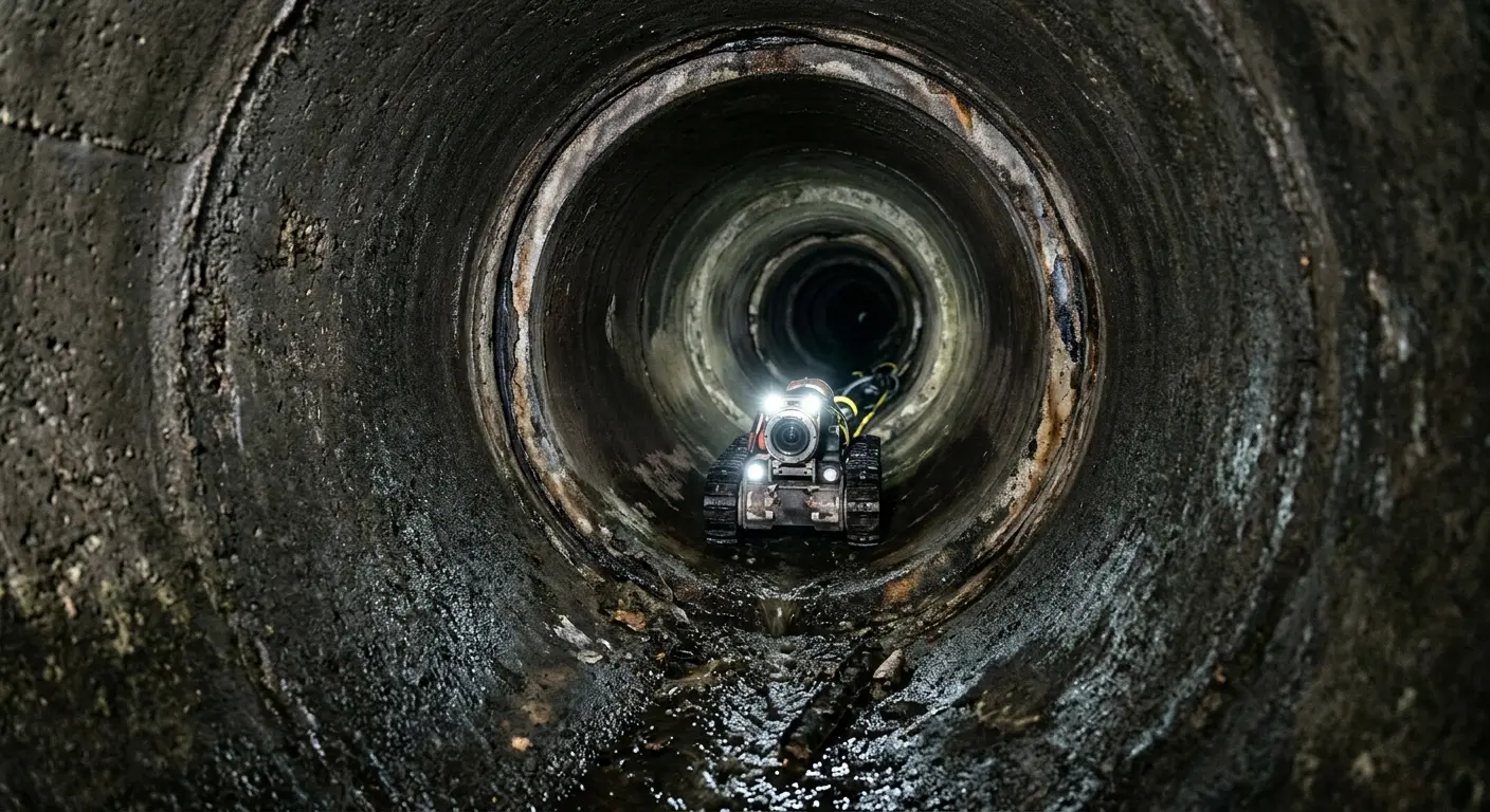 Robotic sewer camera inspecting pipe interior for Drain Snake Service in Wilna