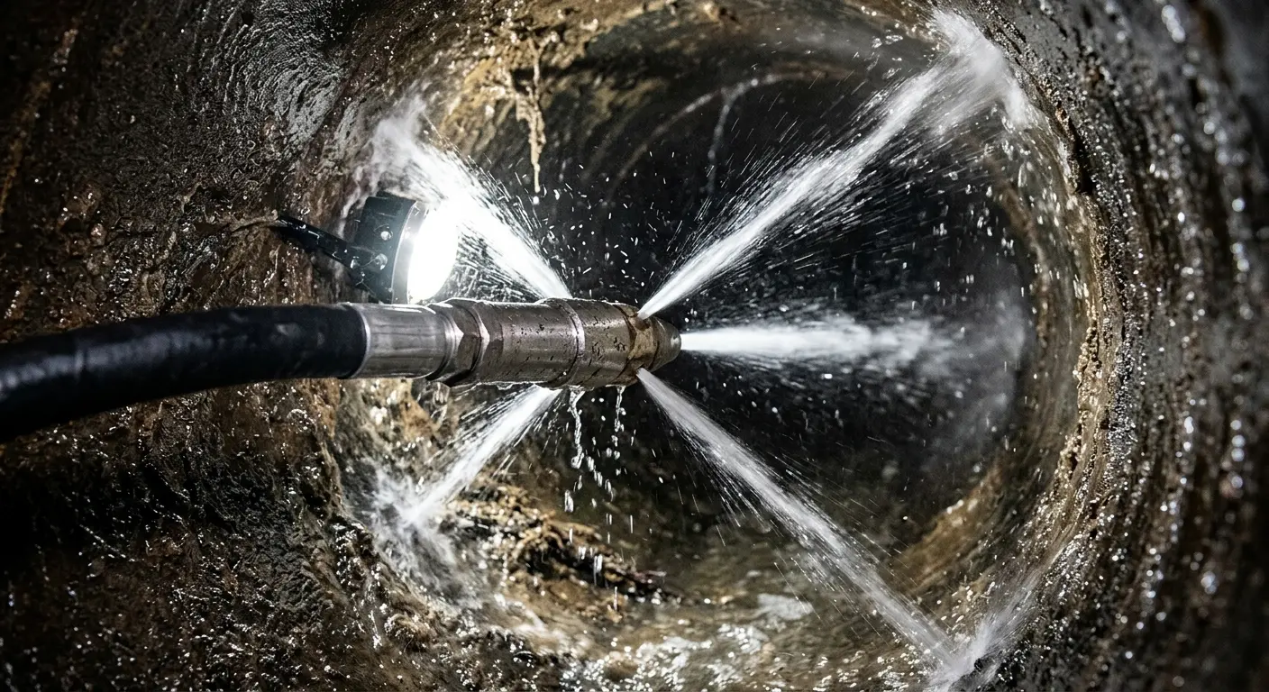 High-pressure hydro jetting nozzle cleaning sewer pipe for Storm Drain Cleaning in Wilna
